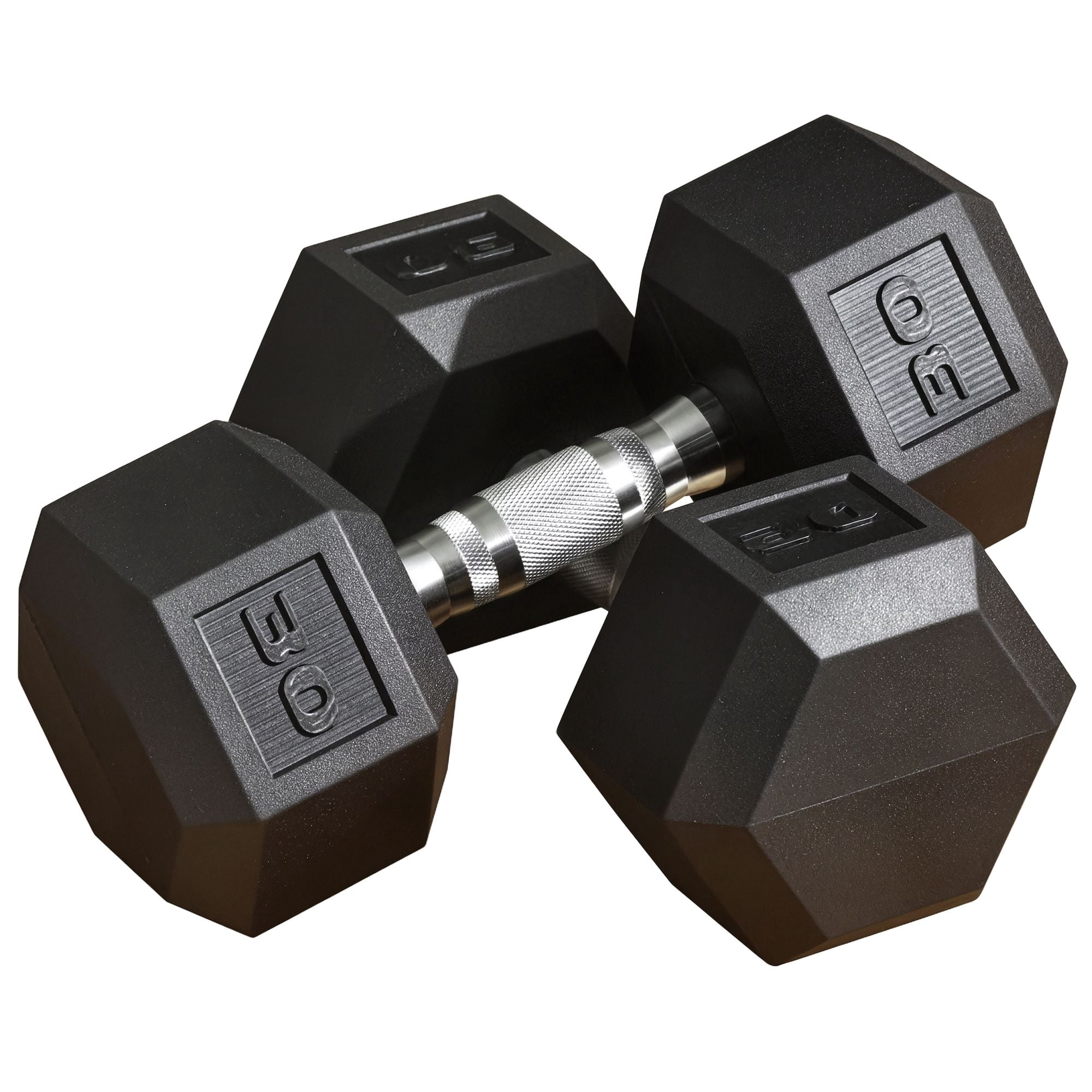 Soozier 60lb Rubber Dumbbell Set - 30lb Hex Dumbbells for Home Gym Strength Training - Black Steel & Rubber Weights for Arms, Shoulders & Back