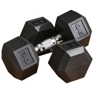 Soozier 60lb Rubber Dumbbell Set - 30lb Hex Dumbbells for Home Gym Strength Training - Black Steel & Rubber Weights for Arms, Shoulders & Back