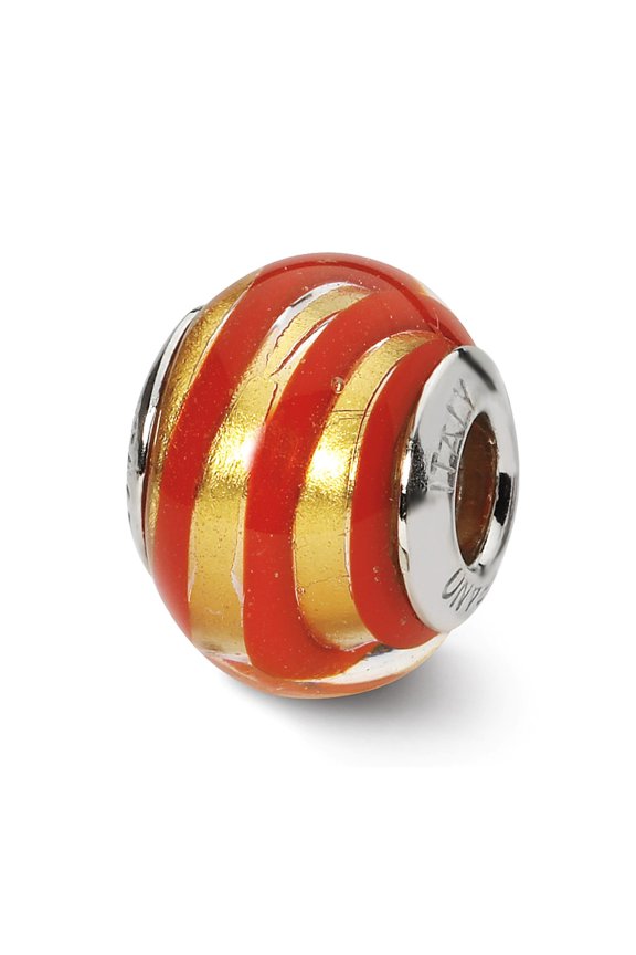 925 Sterling Silver Reflections Gold/Red Italian Murano Bead; for Adults and Teens; for Women and Men