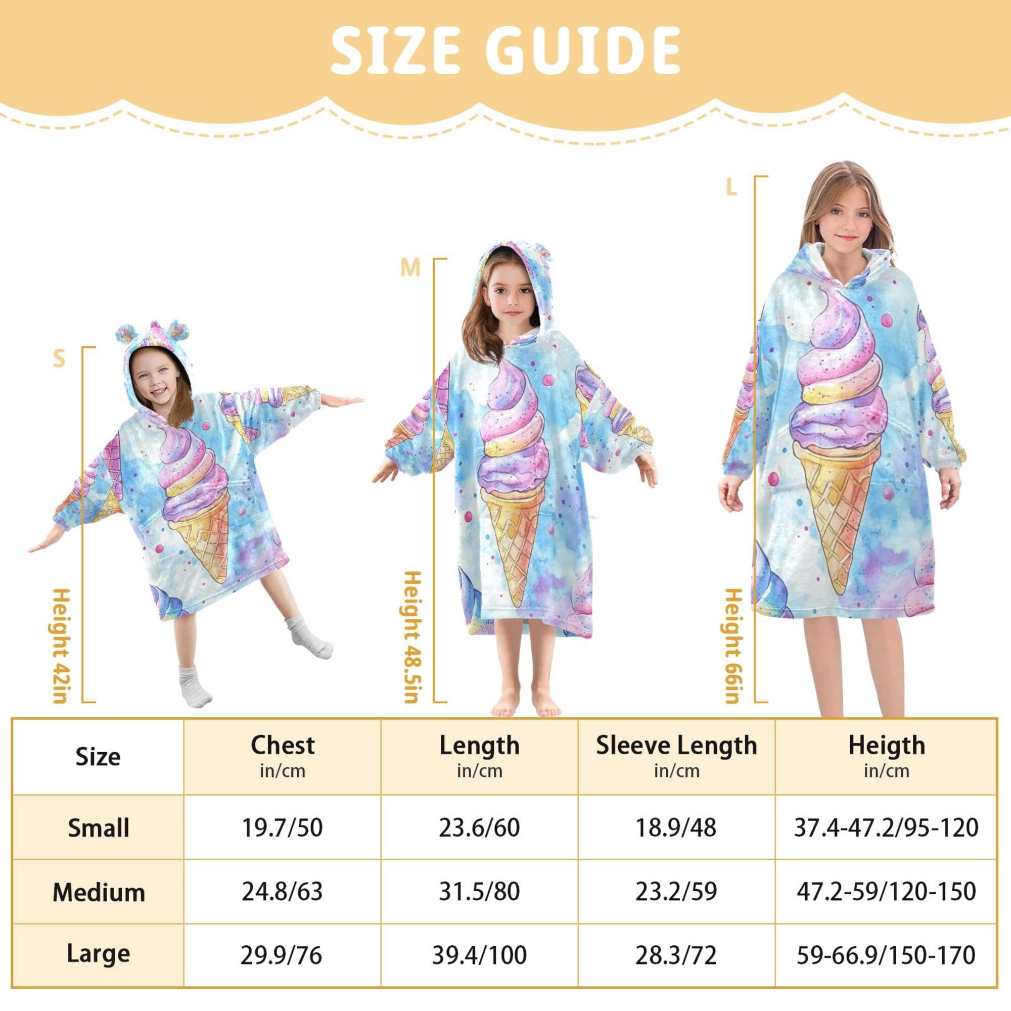FORMRS Wearable Blanket Hoodie with Sleeves for Kids Cozy Flannel Sweatshirt, Watercolor Ice Cream Pattern
