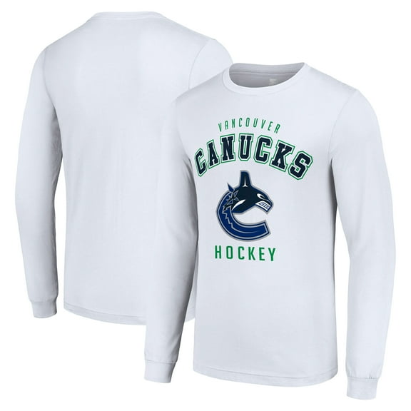 Men's Starter White Vancouver Canucks Logo Long Sleeve T-Shirt