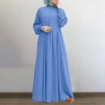 thumbnail image 1 of Robe Longue Décontractée pour Femmes Robe de Couleur Unie Bouton V Cou Robe Élégante à Manches Longues Robe Swing Grande Mode, 1 of 5