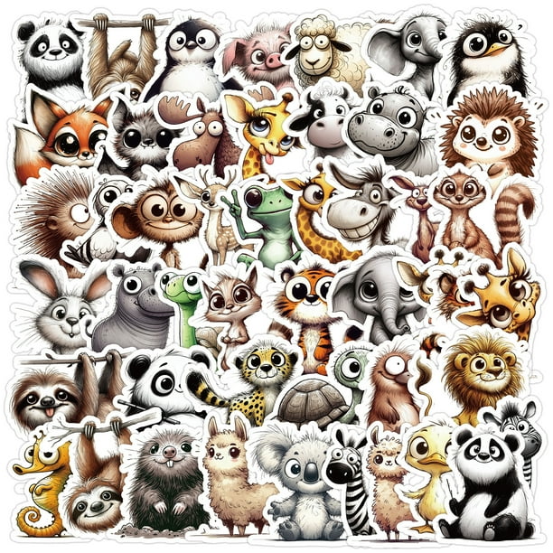 Paquete de pegatinas con bonitos dibujos animados de animales salvajes, 50 unidades, impermeables