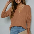 thumbnail image 4 of Women Waffle Knit Shirts V-Neck Long Sleeve Casual Pullover Loose Blouses Fall Winter Plain Lightweight Tops Pockets, 4 of 4