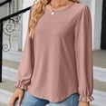 thumbnail image 4 of Scyoekwg Dressy Blouses for Women Crew Neck Basic Tops Solid Color Loose Long Sleeve T Shirts Women Blouses Trendy Pullover (Hot Pink,M), 4 of 4