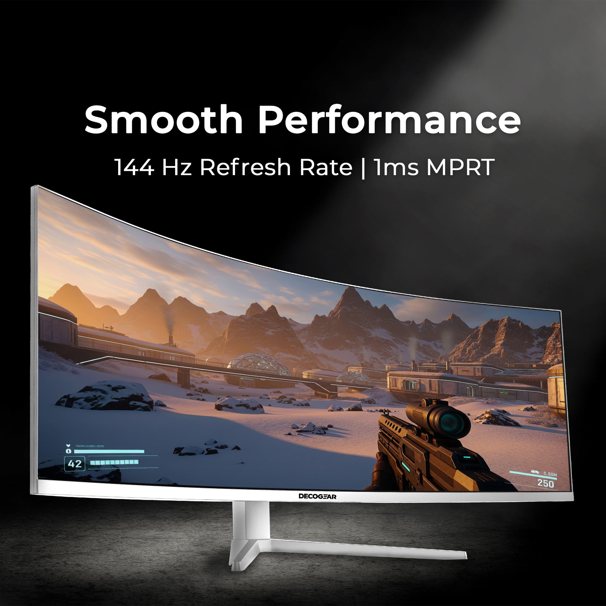 Deco Gear 49” White Curved Ultrawide Monitor, 144Hz, HDR, 3840×1080, HDMI 2.1, DP 1.4, Gaming & Work