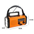 thumbnail image 4 of Banco de energía de emergencia con energía solar, alarma SOS, LED, AM, FM, manivela, radio meteorológica (naranja), 4 of 6