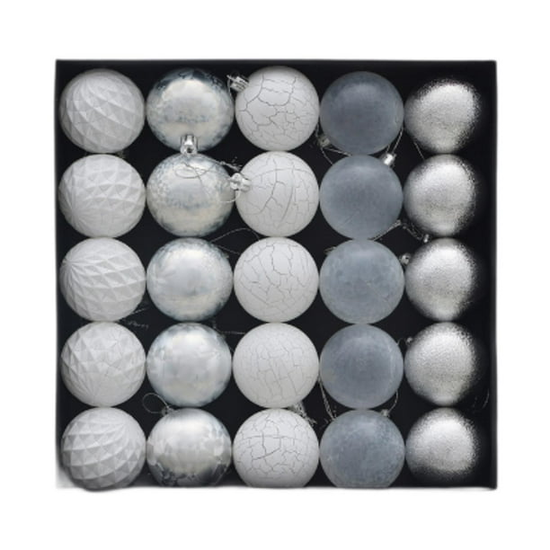 25 bolas navideñas esféricas para colgar, irrompibles, de polipropileno. Plata