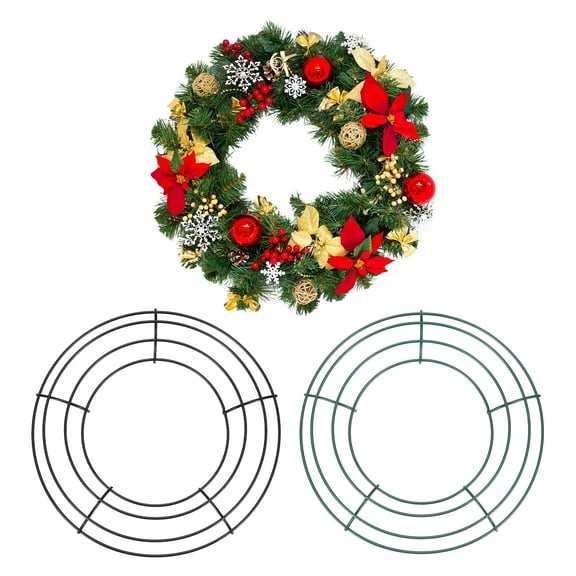 Uxcell 2 Pcs 8 Inch Wire Wreath Frames Metal Round Wire Frame for Floral Arrangements, Craft DIY Autumn Christmas Thanksgiving Wreath Supplies, Green/Black