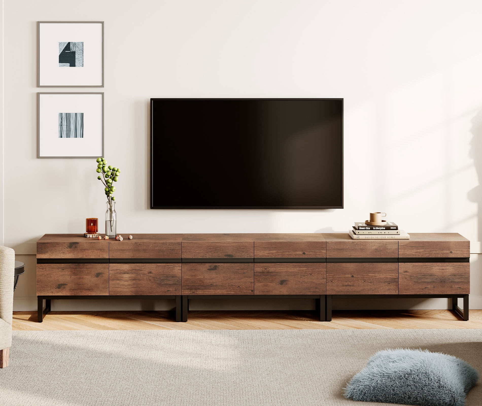 Modern TV Stand, 4 In 1 Entertainment Center TV Console With Storage Cabinets And Metal Base,Media Console For Living Room