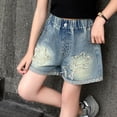 thumbnail image 4 of TOWED22 Girls Ripped Raw Hem Denim Shorts Elastic Waist Straight Leg Jean Shorts Casual Summer Skort(Blue,11-12 Y), 4 of 5