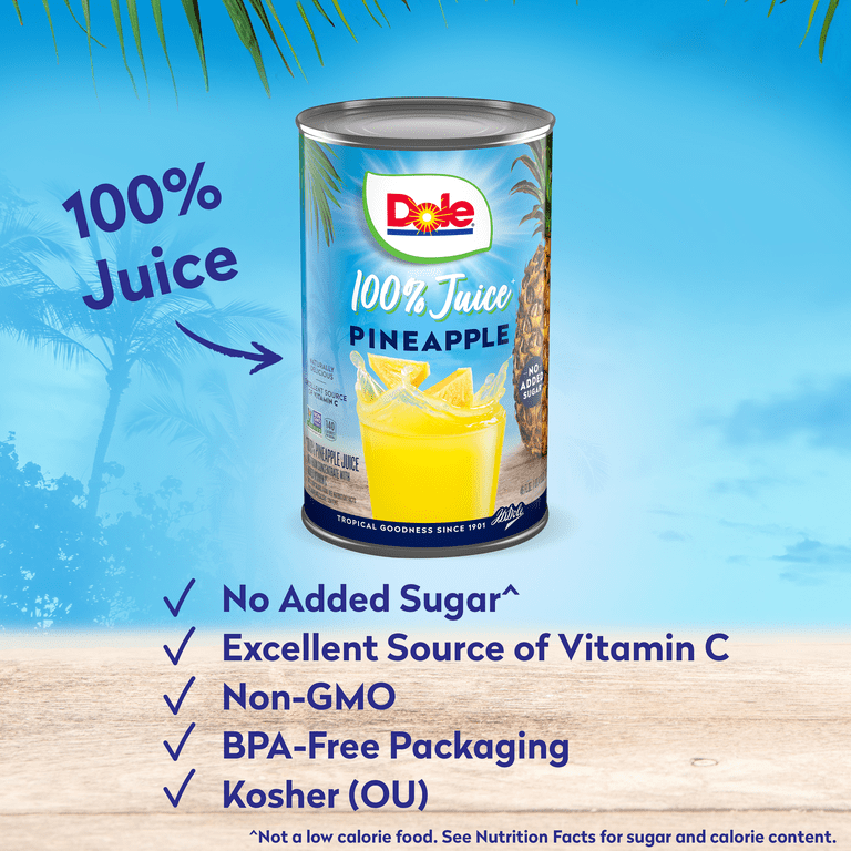 Dole 100% Pineapple Juice, 46 fl oz Cans, 3-Pack (2 Pack) photo 3