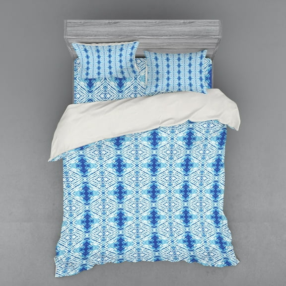 Ambesonne Psychedelic Bedding Set 4 Pcs, Grunge Hip Folk Design, Queen, Pale Blue and Royal Blue