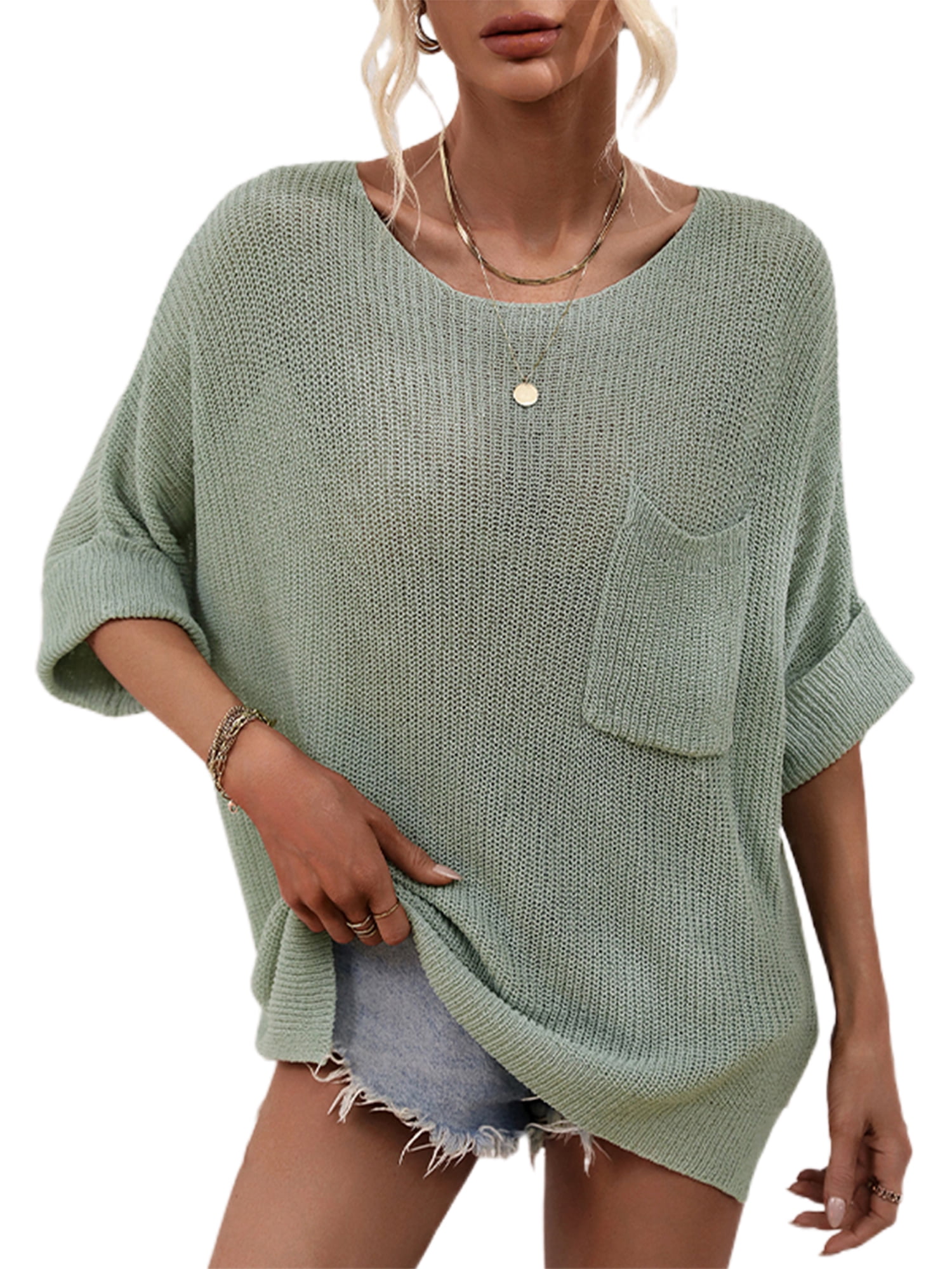 Cindysus Women Pullover Solid Color Jumper Top Knitted Knit Tops Work