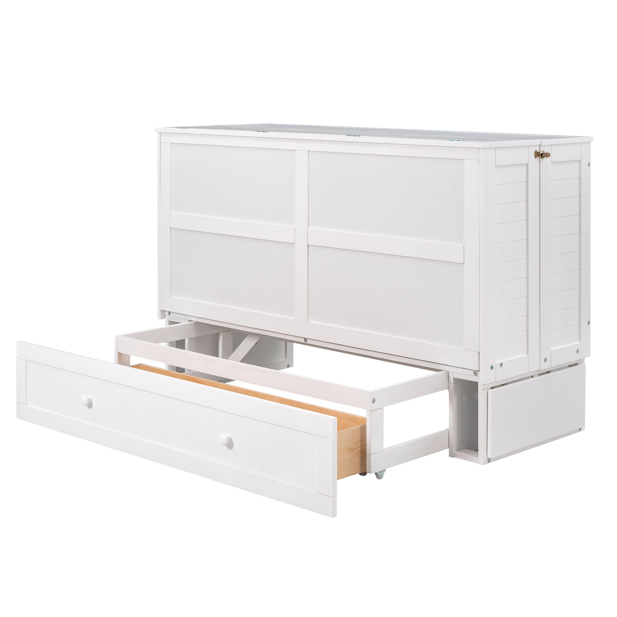 Euroco Queen Size Murphy Bed with Shelf and Drawers, Convertible into a Cabinet with USB Charging Station for Adult Living Room, Easy Open and Close