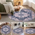 thumbnail image 5 of Orange Blue Boho Round Area Rug 5 FT, Non Slip Bedroom Rugs, Ethnic Geometric Middle Century Art Washable Soft Circular Carpet Non-Shedding Floor Mat for Kitchen Dining Room Foyer Balcony Dorm, 5 of 8