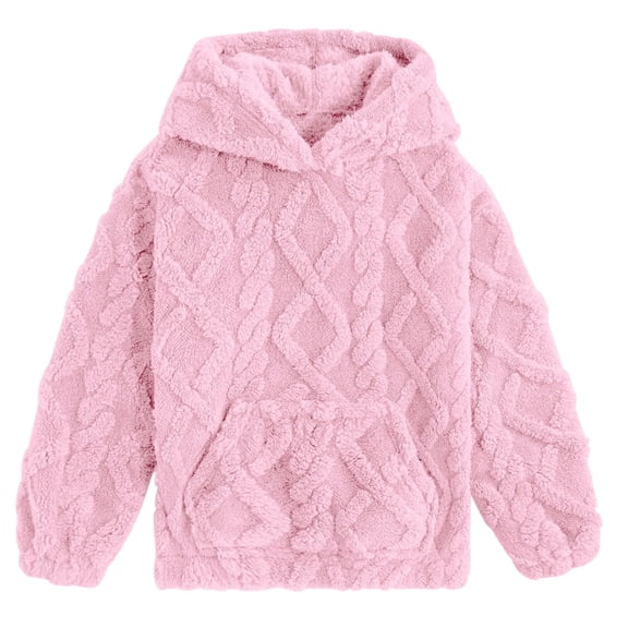 Aideaone Girls Fuzzy Fleece Hoodies Sweater Cable Knit Warm Sherpa Pullover Sweatshirt with Pockets 6-13 Years