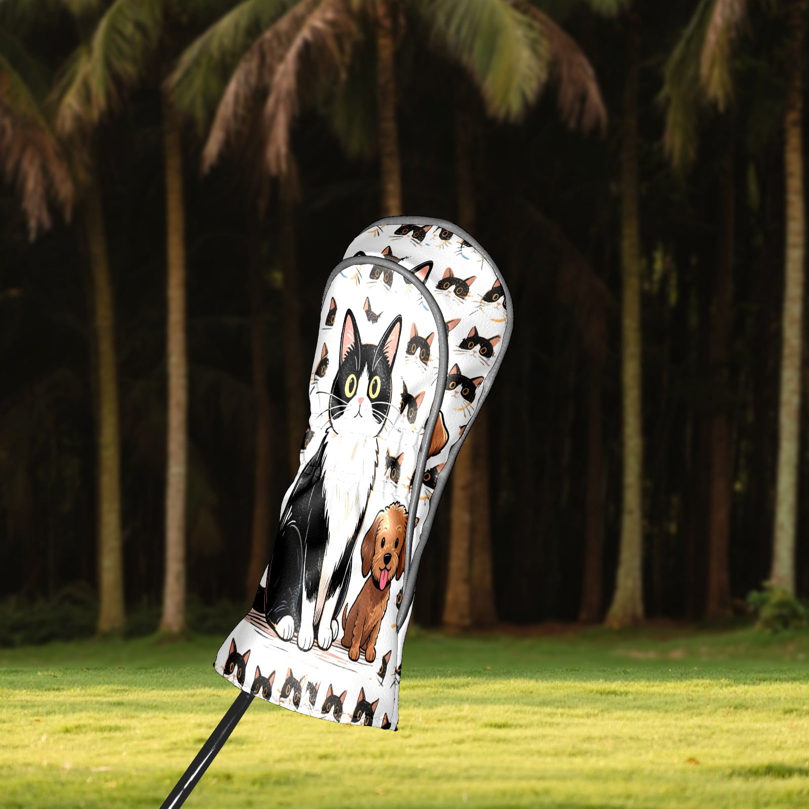 Golf Club Covers, While Pets Premium PU Leather Driver Hybrid Putter Head Covers with Velvet Lining, Waterproof Golf Gifts for Men Women
