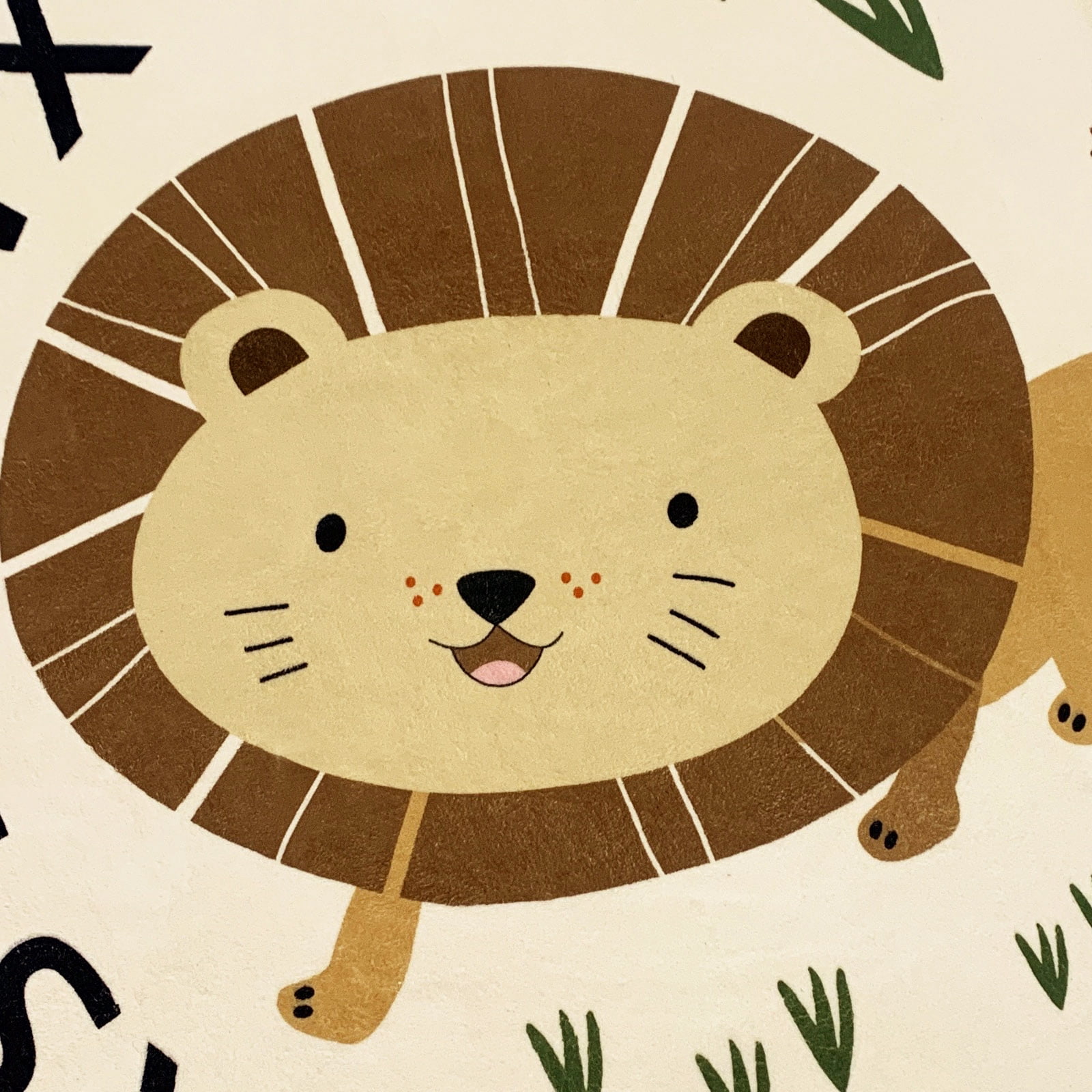 LANPEI Kids Rug Lion Jungle Animal Play Mat 4Ft Round ABC Alphabet Area Rug Circle Boys Girls Bedroom Rug Floor Carpet Playroom Rug Nonslip Crawling Nursery Rug for Children Room, Waking