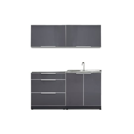 Outdoor Kitchen Aluminum 4 Piece Cabinet Set with Sink, 3-Drawer and Wall Cabinets