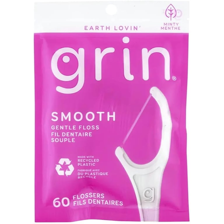 Grin Oral Care Smooth and Gentle Mint Flossers, 60-ct, Recycled