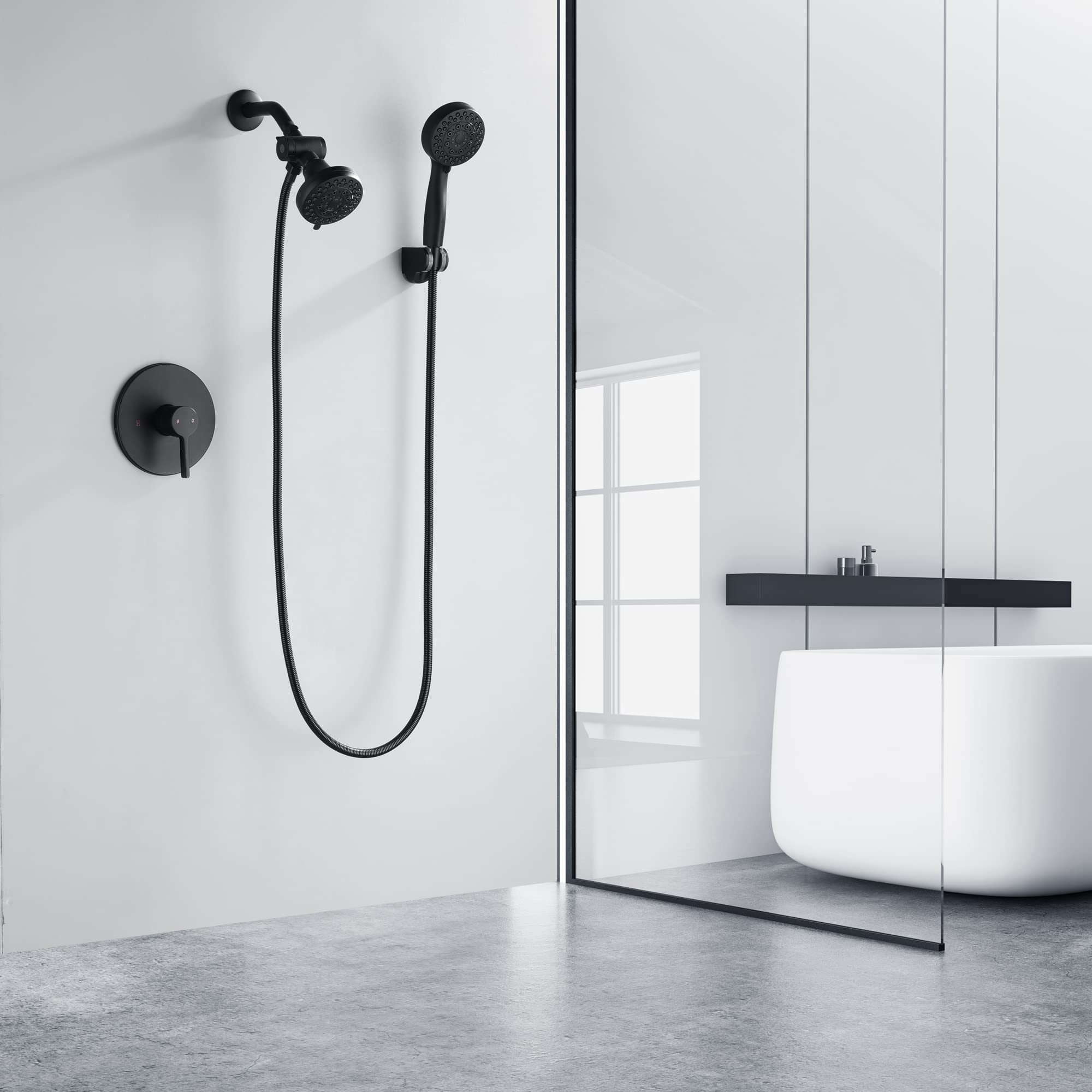 Kede Shower Faucet System with Bathroom Spout Rain Shower Kit, High Pressure Handheld Shower Head Dual 2 in 1 Shower Combo Faucet Set with Valve Trim Kit(Valve Include) (Matte Black)