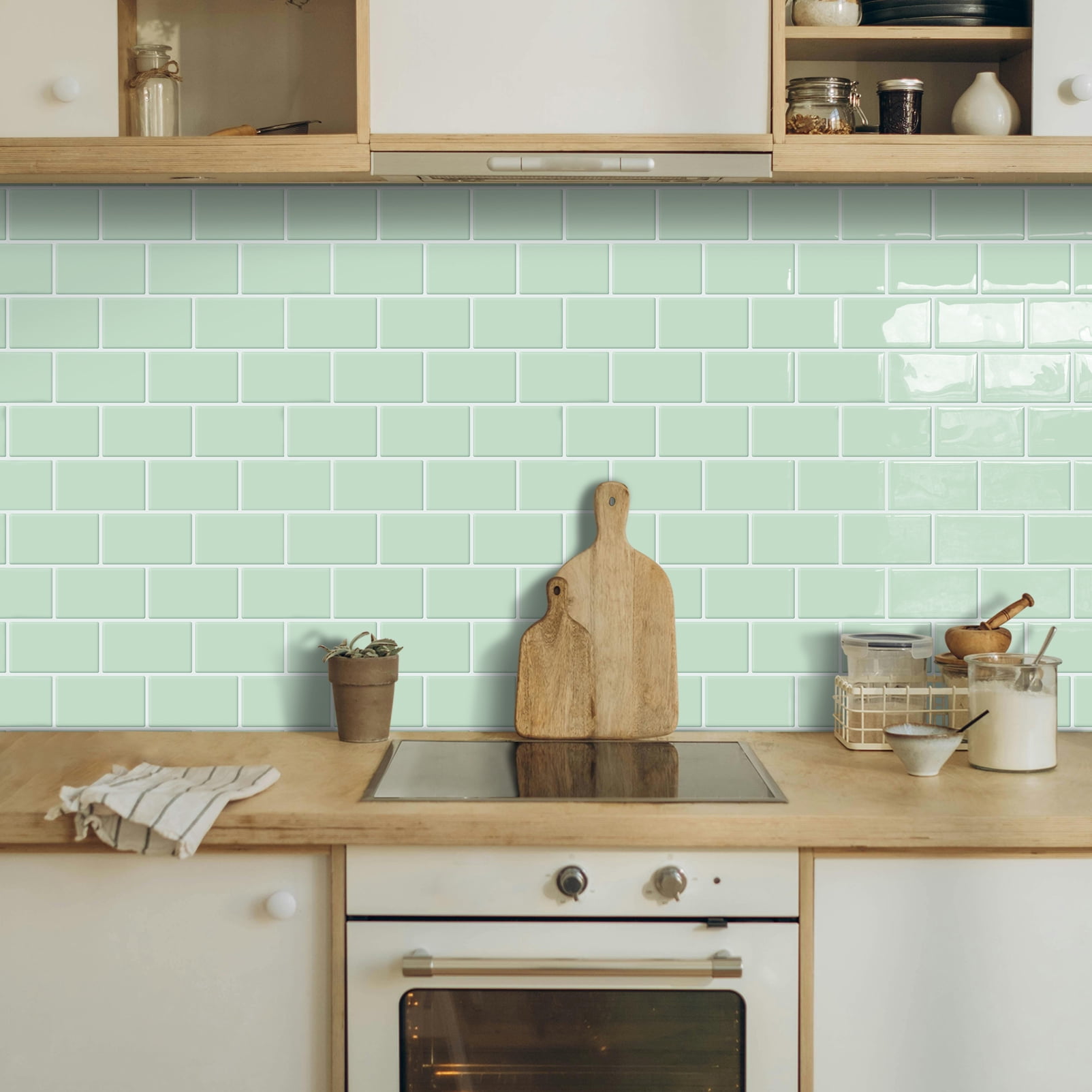 DEWOO Peel and Stick Backsplash - 10 Sheets of 12"×12" - 3D Adhesive Peel and Stick Tile Backsplash for Kitchen, Bathroom, Wall Tile, Light Green