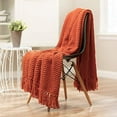 thumbnail image 2 of Chanasya Textured Knitted Super Soft Throw Blanket With Tassels Warm Plush Lightweight Fluffy Woven Blanket For Bed Sofa Couch Cover Living Bed Room Burnt Orange Throw Blanket (50X65 Inches) Rust, 2 of 2
