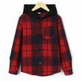 thumbnail image 2 of Otqutp Toddler 2024 Tops Teen Little Boy Hooded Coat Outwear Long Sleeve Button Down Plaid Shirts Casual Hoodie Jacket Top with Pockets, 2 of 4