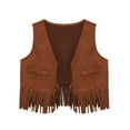 thumbnail image 3 of Ocealan Baby Boys Girls Western Cowboy Fringe Suede Vest Sleeveless Waistcoat Top Brown 3-6M, 3 of 7