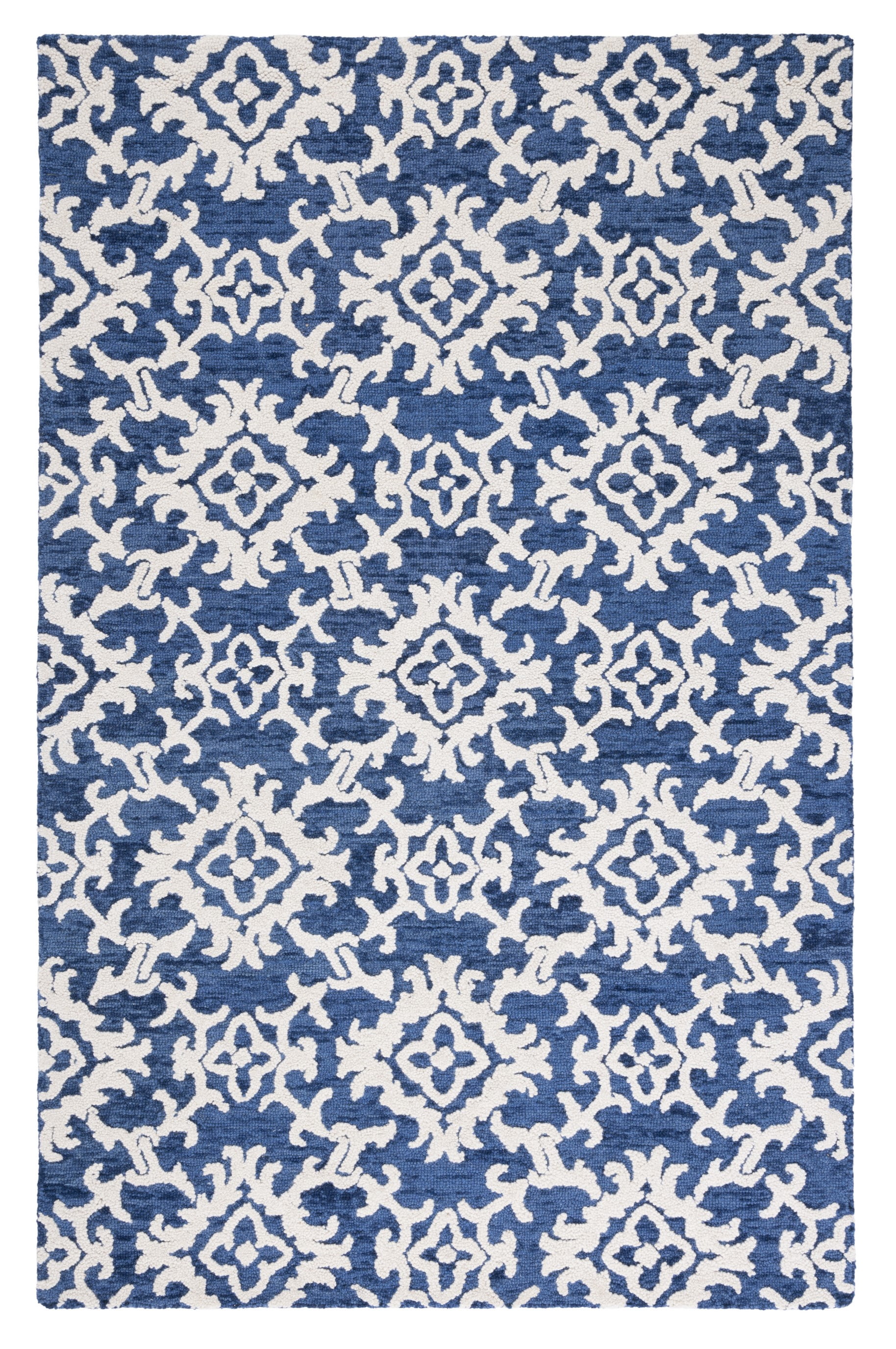 SAFAVIEH Blossom Cletus Geometric Wool Area Rug, Navy/Ivory, 6' x 9'