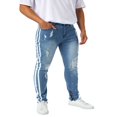 thumbnail image 3 of Men Slim Jeans  Side Stripe Print Mid Waist Zip Ragged Button Straight Jeans Casual Pencil Trousers, 3 of 6