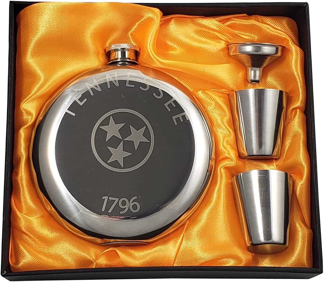 Tennessee Flask Gift Set with Tri Star Emblem and 1796
