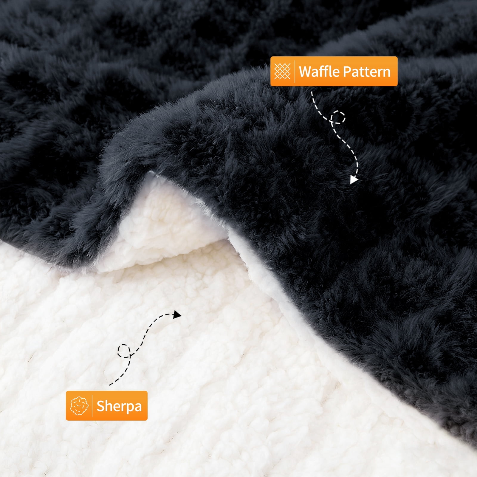 TRUSTWARMTH Electric Heated Blanket Twin Size - 62" x 84" Heating Bed Blankets with 6 Heating Levels & 10 Hours Auto Off, Ultra Sherpa & Waffle Pattern, Black