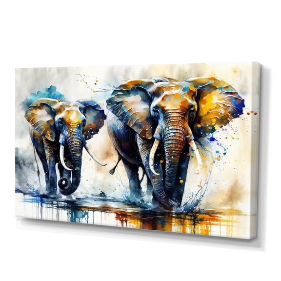 Designart Elephants Running II Canvas Wall Art