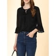 thumbnail image 5 of Allegra K Women's 3/4 Puff Flared Sleeve Tops Bow Tie Collar Chiffon Blouses, 5 of 6