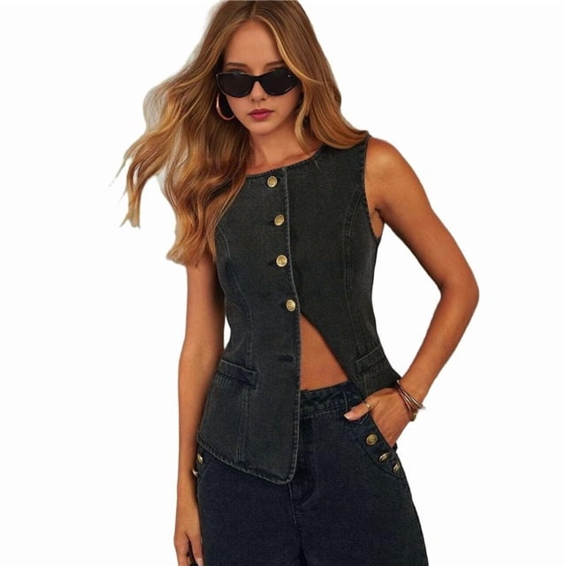 Chaleco Vaquero Negro para Mujer, Talla L