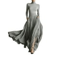thumbnail image 2 of Women Fall Spring 2 Piece Outfits Dressy Casual Silm Fit Long Sleeve Crop Top Maxi Flowy Bottom Hem Splits Skirts Matching Sets, 2 of 4