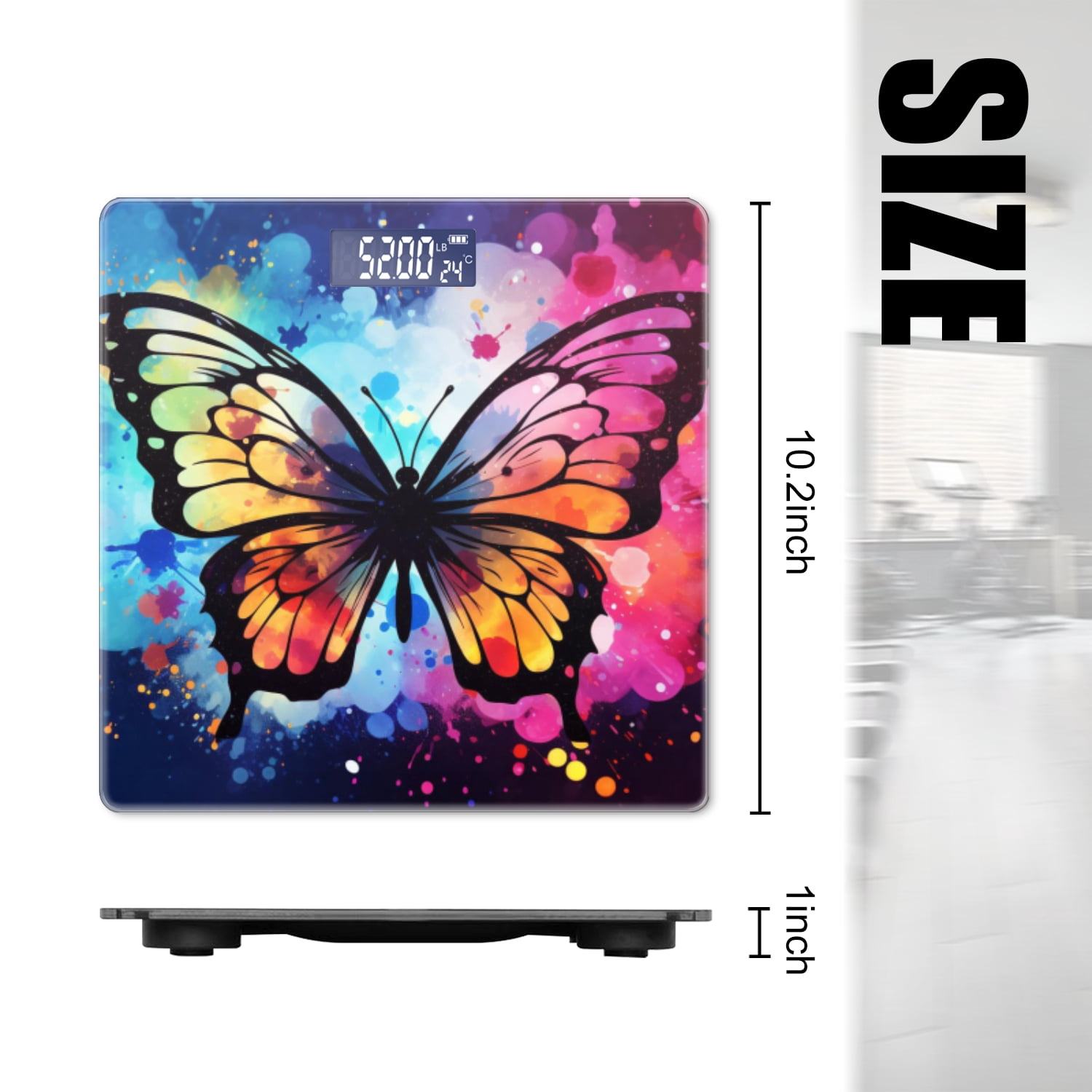 High Precision Body Weight Scale Smart Bathroom Scales with Large LCD Display(400lbs),Decorative for Bedroom-Vector Art Of Colorful Butterfly On Dark Background