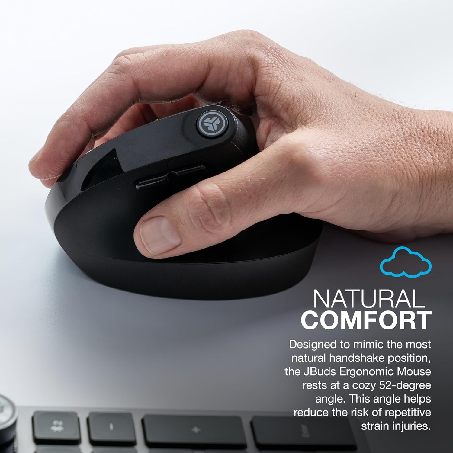 JLab JBuds 2.4G Wireless, Bluetooth Vertical Ergonomic Optical Mouse, 1200 / 1600 / 2000 / 2400 DPI, 7 Buttons for Laptop, Desktop, PC, Macbook - Black