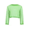 thumbnail image 2 of inlzdz Kids Girls Long Sleeve T-Shirt Hollow Out Crop Top Round Neck Street Hip Hop Dance Tees Skateboarding Clothes Green 150, 2 of 5