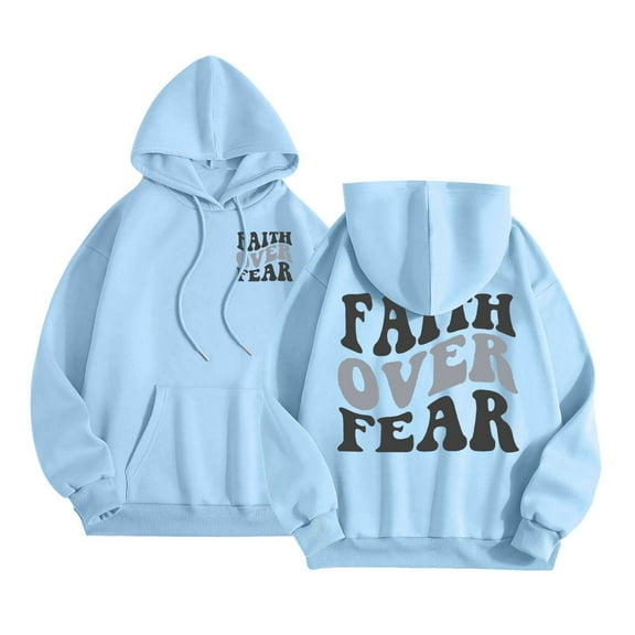 Hoodie for Women - Women's Inspirational Letter Graphic Hoodie Long Sleeve Loose Fit Pullover with Front Pockets for Casual Comfort,Light Blue