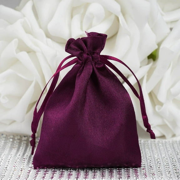 Efavormart 12PCS EGGPLANT Satin Gift Bag Drawstring Pouch Wedding Favors Bridal Shower Candy Jewelry Bags - 3"x4"