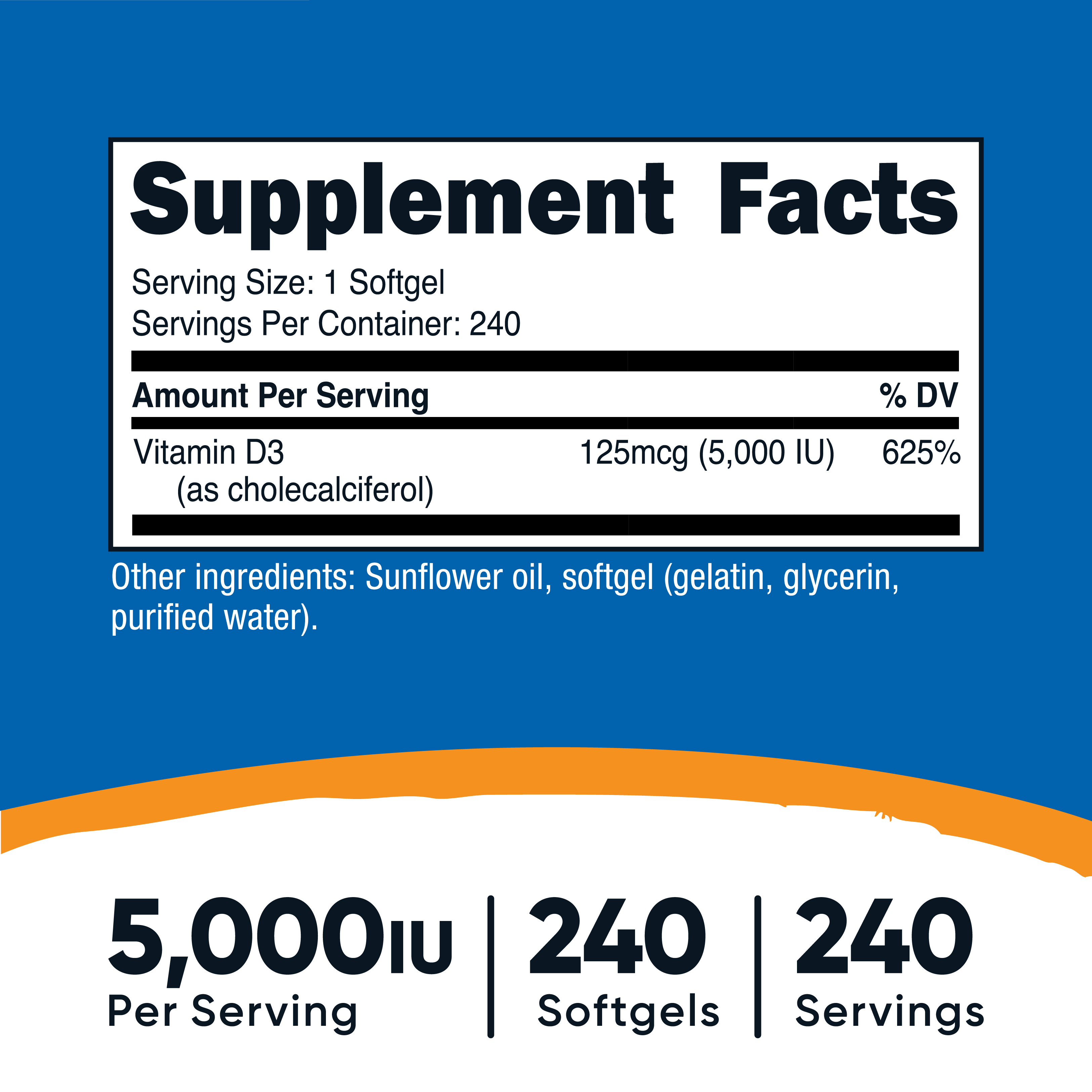 Nutricost Vitamina D3 5,000 UI, 240 Softgels - Suplemento No-GMO 2