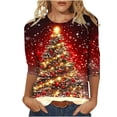 thumbnail image 2 of Craaazy Christmas Womens Tops 3/4 Sleeve Pullover Loose Crew Neck Womens Shirts Christmas Print Blouse Gifts for Women, 2 of 5