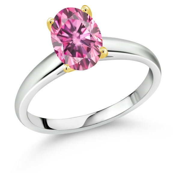 Gem Stone King 925 Silver and 10K Yellow Gold Pink Moissanite Solitaire Engagement Ring for Women | 2.00 Cttw | Oval 9X7MM | Gemstone Birthstone (Size 7)