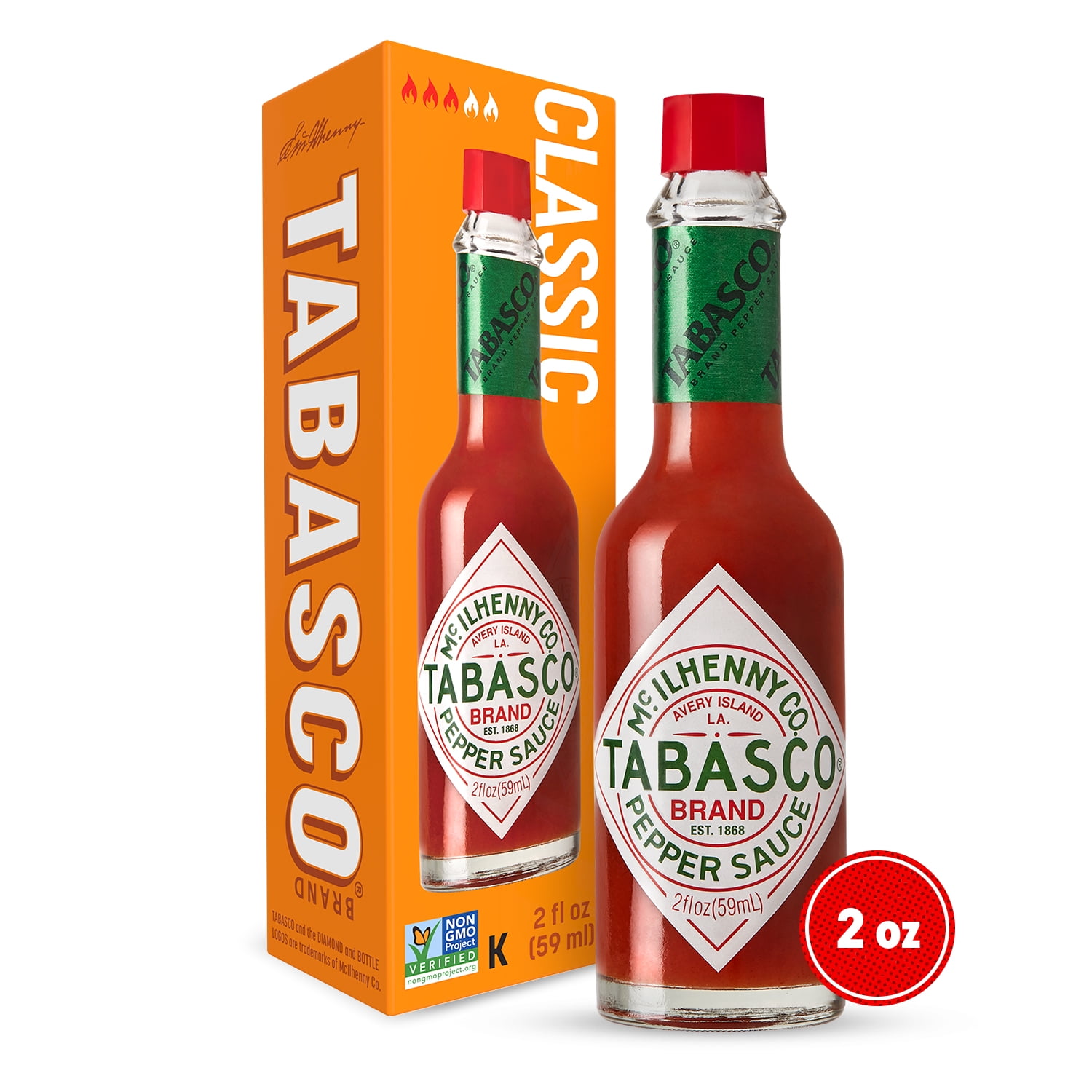 Tabasco Original Red Pepper Sauce, 2 fl oz, Regular Glass Hot Sauce Bottle, Gluten Free