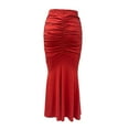 thumbnail image 6 of Dianli Gifts Maxi Skirt Pleated Long Skirt Solid Color Fold Elastic Waist High Waisted Flowing Mid Calf Length Breathable Pull On Casual Beach Travel Everyday Maxi Skirt, 6 of 7