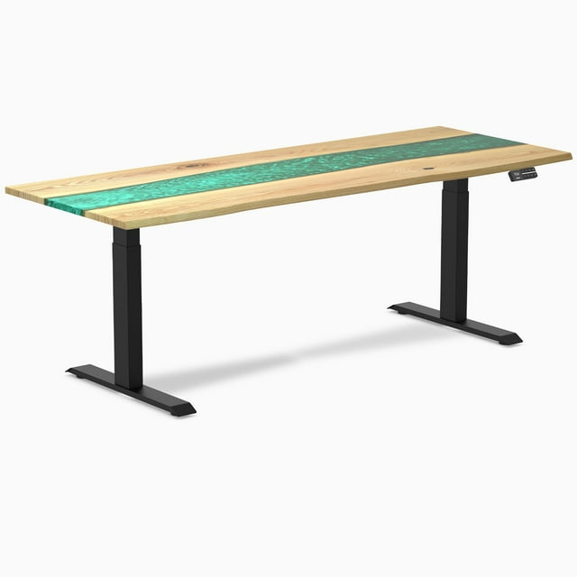 Desky Bureau Assis-Debout en Bois Dur à Résine Double - Frêne Blanc Rivière Émeraude / 80 x 30 Pouces / Noir Mat