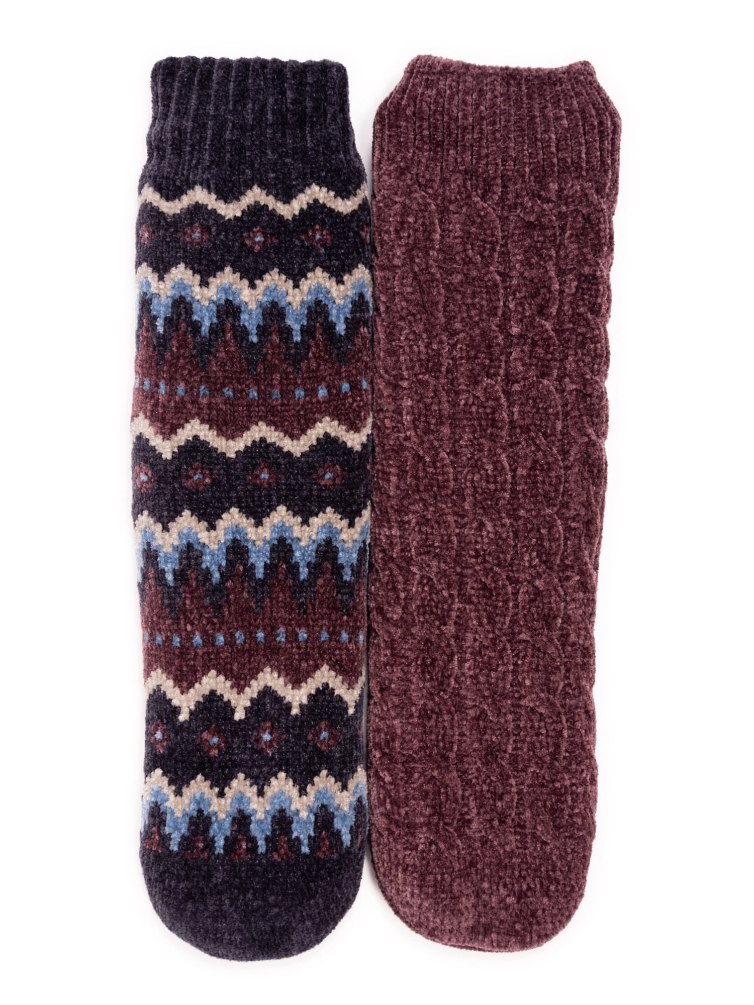 MUK LUKS Women's Tall Rib Cuff Cabin Socks, 2-Pack, S-XL